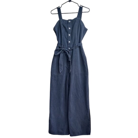 OAT New York Black Denim Cropped Slit Hem Wide Leg Adjustable Jumper Romper 12 - Picture 4 of 16